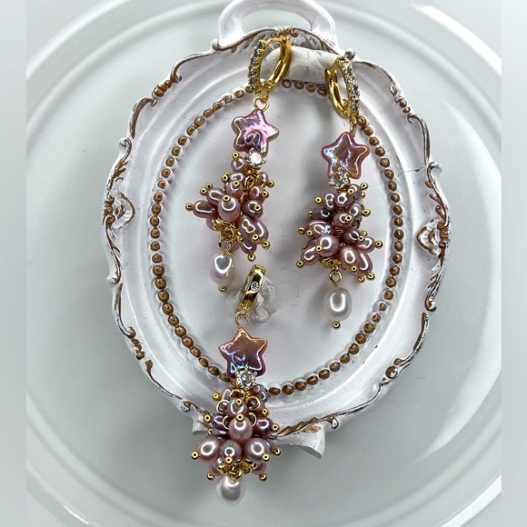 Jewelry - Handmade Freshwater Pearl Purple Christmas Tree 🎄 Earrings & Pendant Set 🎉🎉🎉